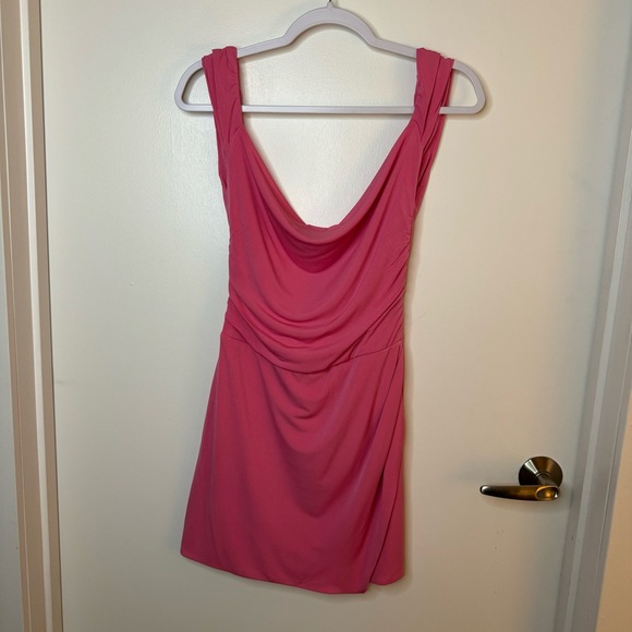 Hello Molly Pink Mini Dress with Bow and Cowl Neck - (Size S - 4) - Picture 5 of 8
